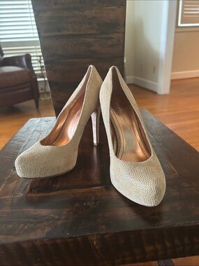 BCBGeneration Beige Textured Platform Pumps
